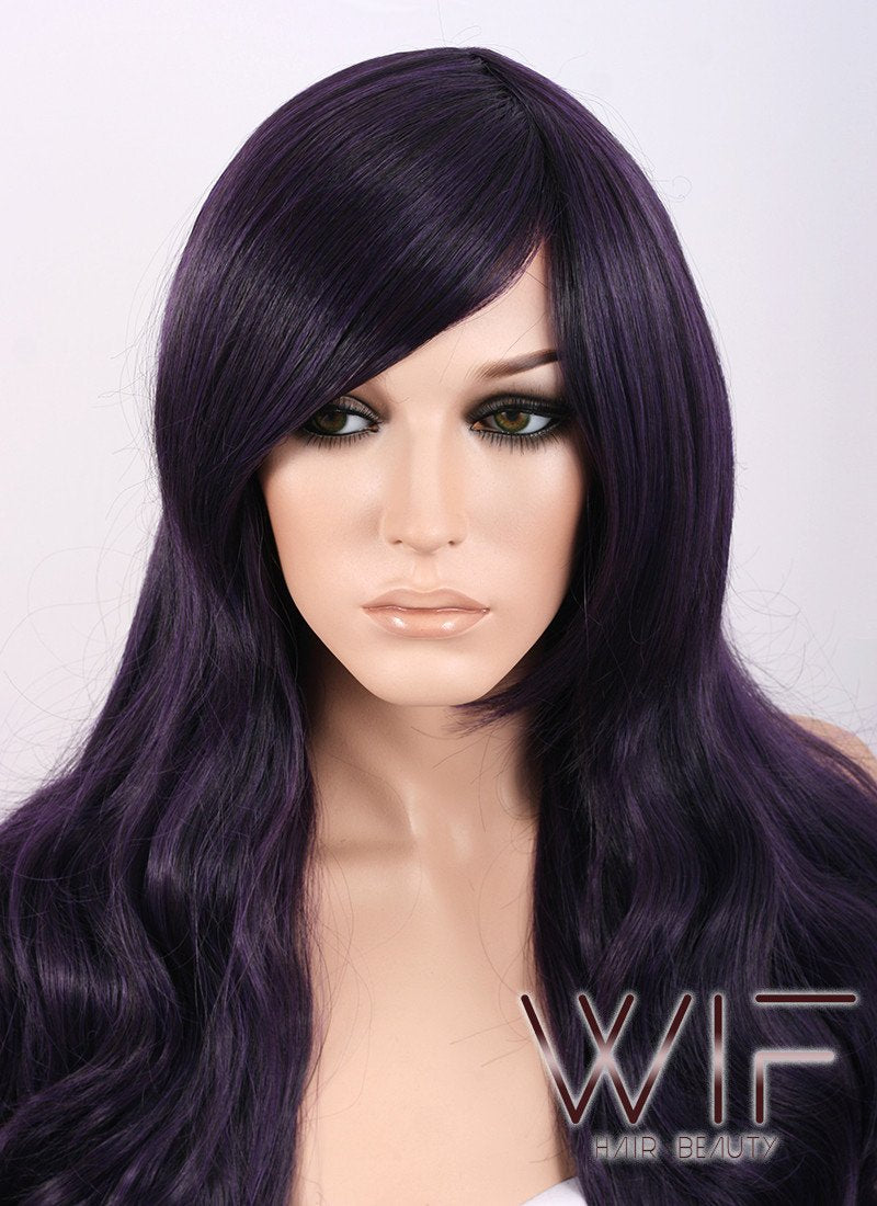 Heat Resistant Long Curly Dark Purple Fashion Stunning Hair Wig WIG052