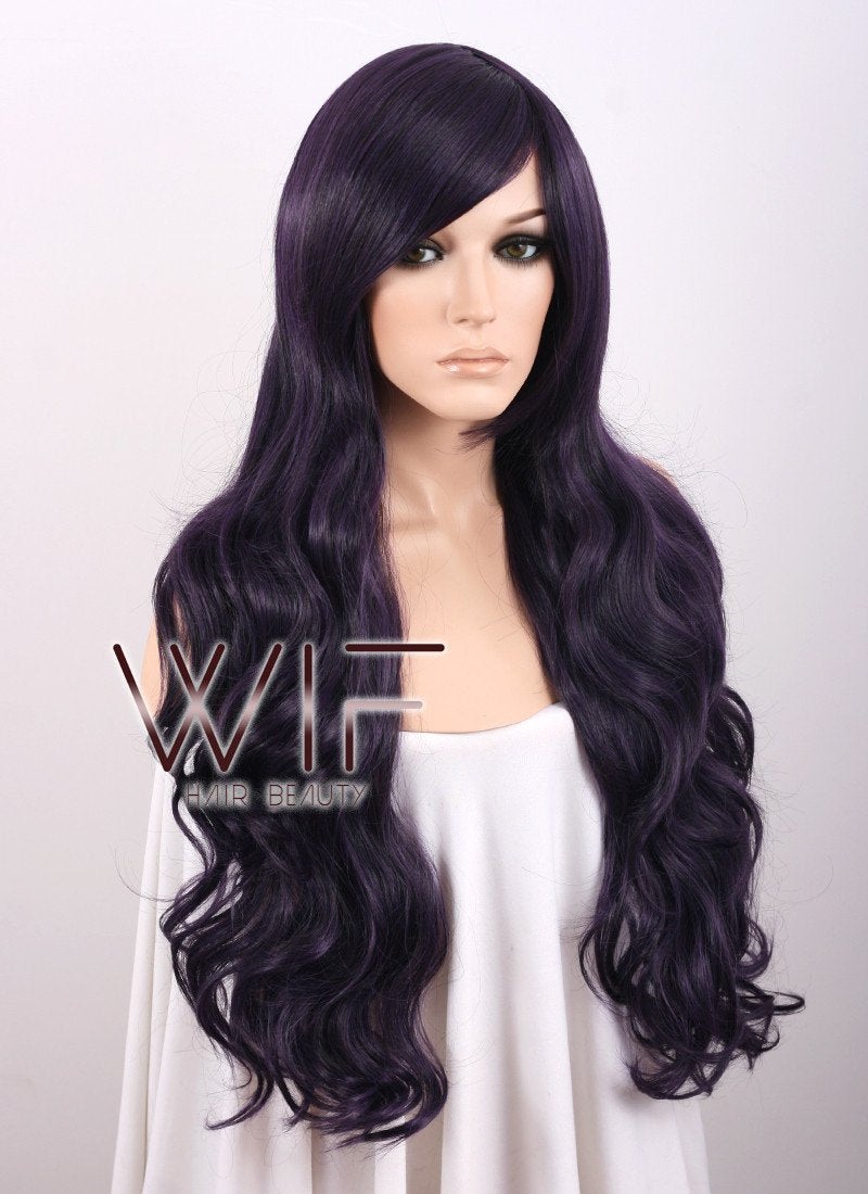 Heat Resistant Long Curly Dark Purple Fashion Stunning Hair Wig WIG052