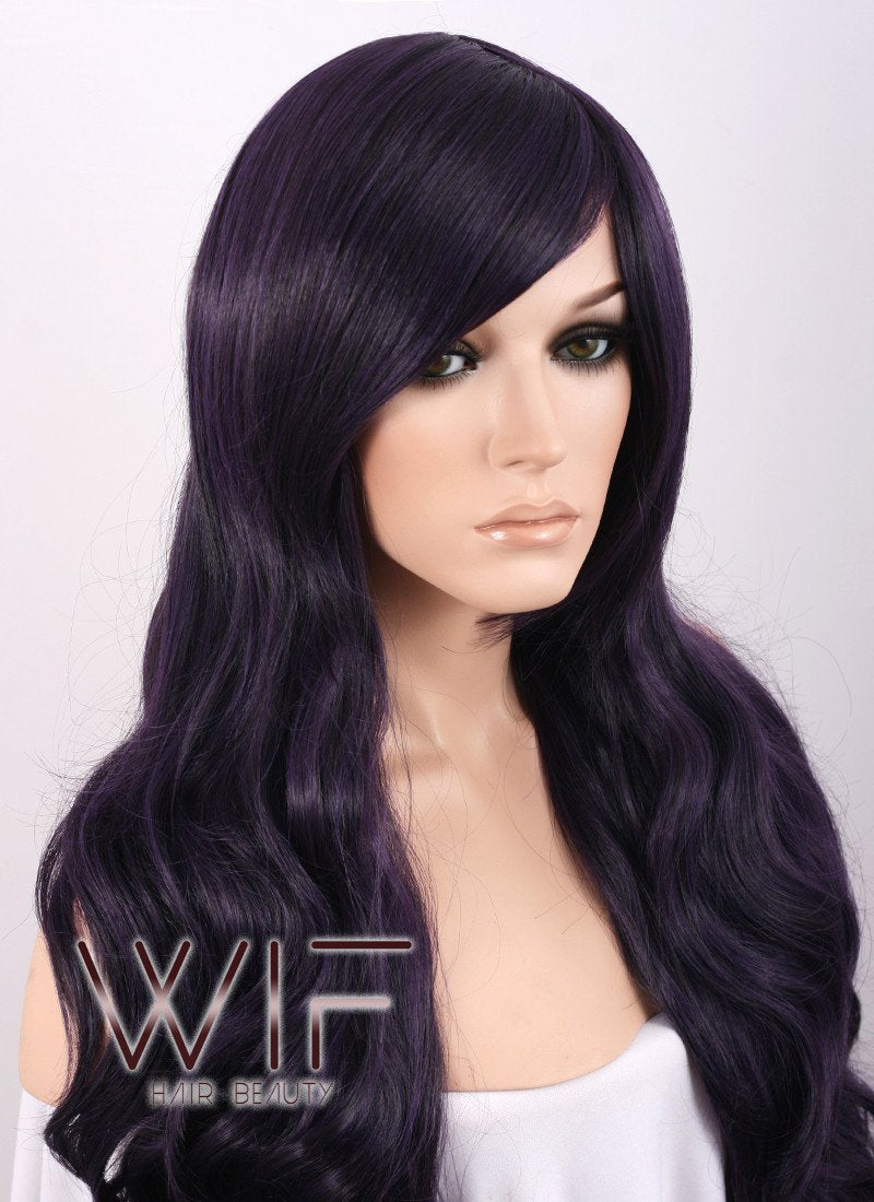 Heat Resistant Long Curly Dark Purple Fashion Stunning Hair Wig WIG052