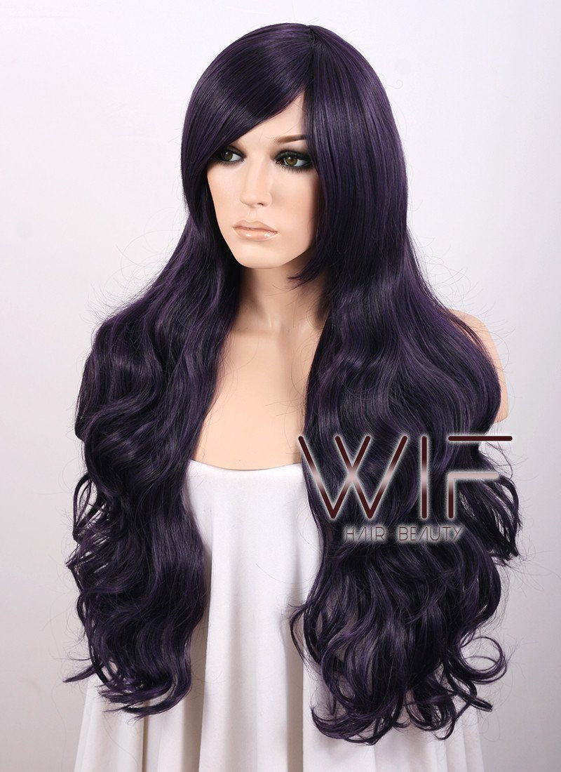 Heat Resistant Long Curly Dark Purple Fashion Stunning Hair Wig WIG052