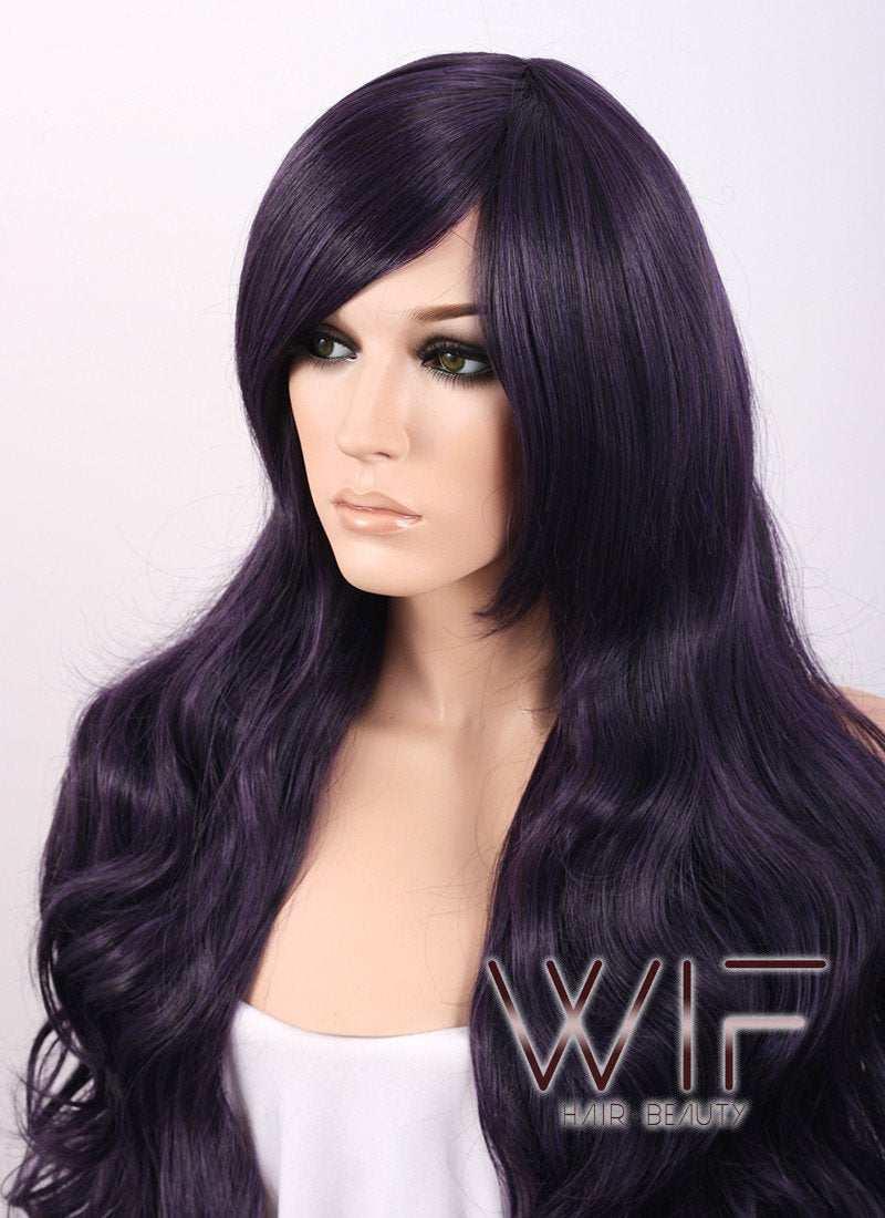 Heat Resistant Long Curly Dark Purple Fashion Stunning Hair Wig WIG052