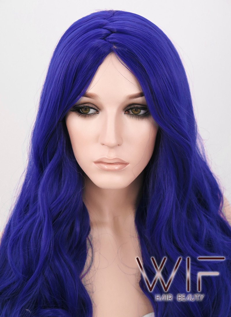 21" Long Curly Royal Blue Fashion Synthetic Hair Wig WIG093