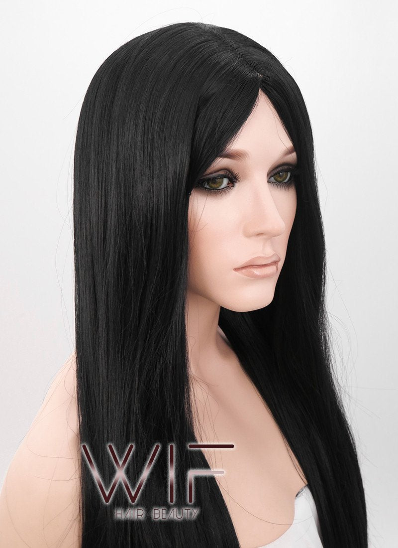 24" Long Straight Black Fashion Synthetic Hair Wig WIG094