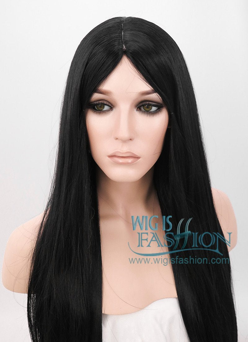24" Long Straight Black Fashion Synthetic Hair Wig WIG094