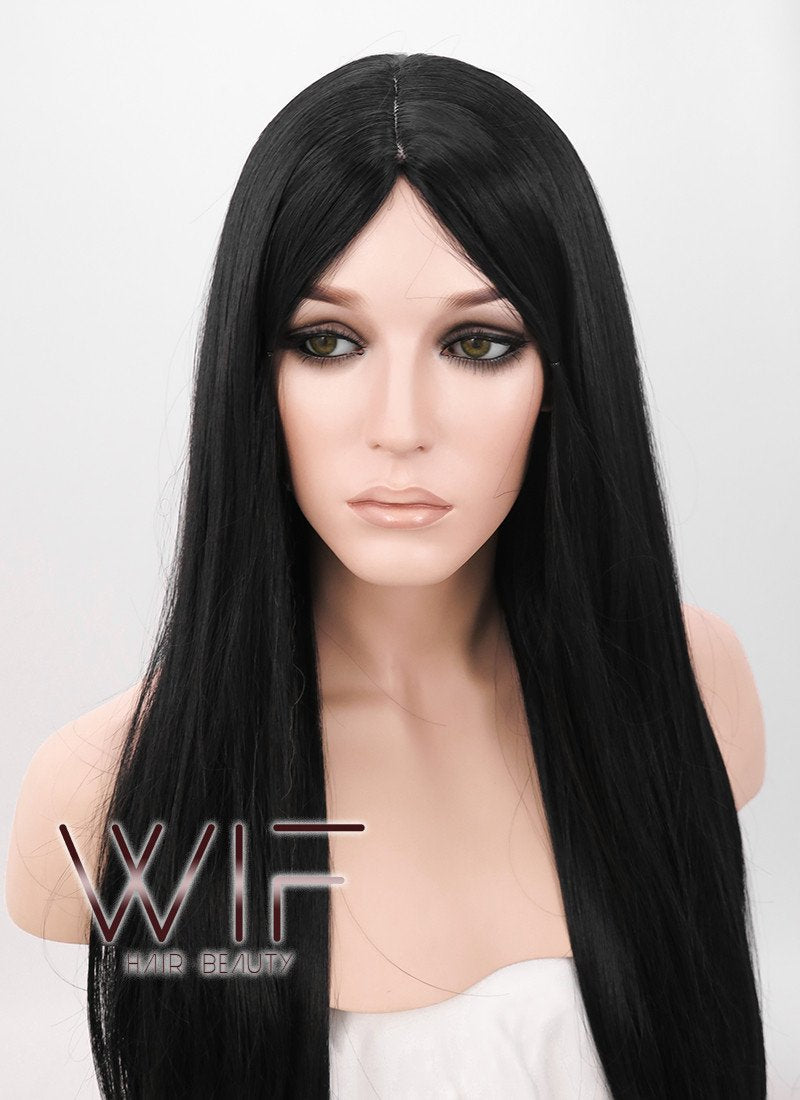 24" Long Straight Black Fashion Synthetic Hair Wig WIG094