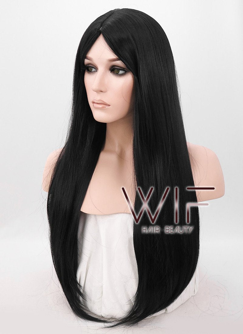 24" Long Straight Black Fashion Synthetic Hair Wig WIG094