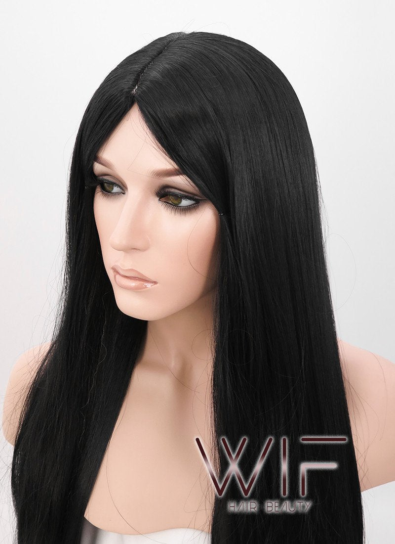 24" Long Straight Black Fashion Synthetic Hair Wig WIG094