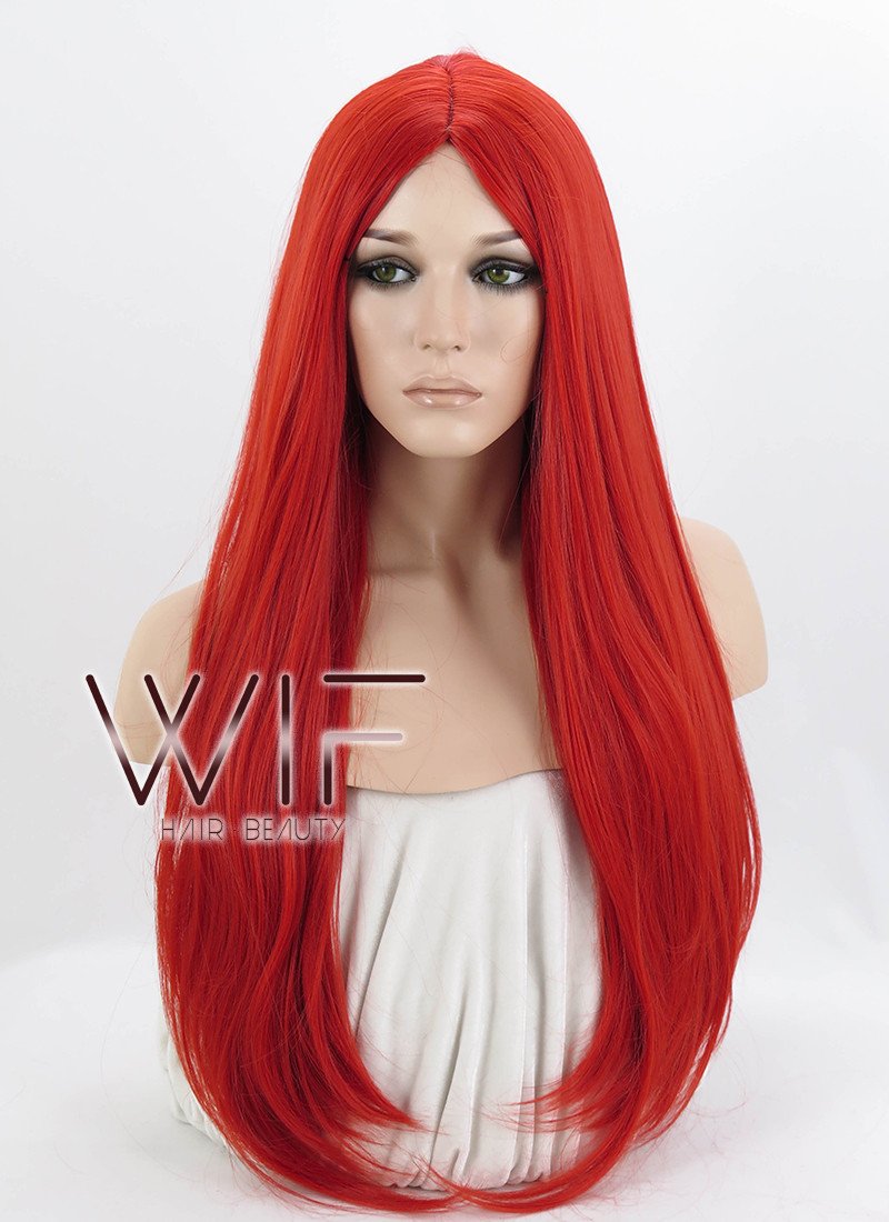 24" Straight Red Synthetic Wig WIG096