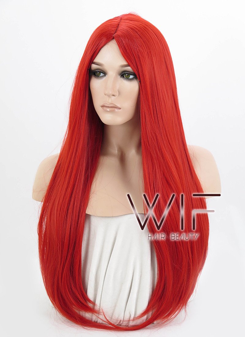 24" Straight Red Synthetic Wig WIG096