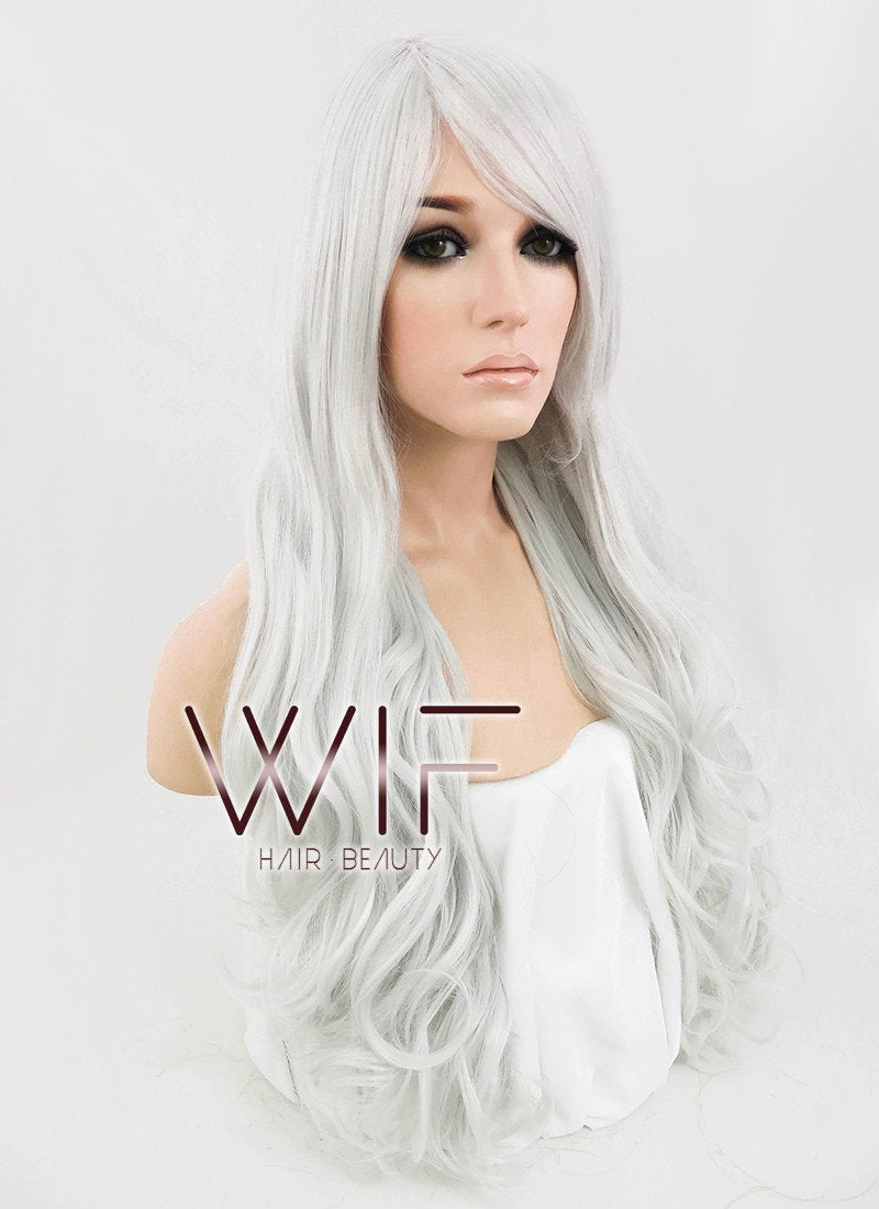 Heat Resistant Long Curly Silver White Fashion Hair Wig