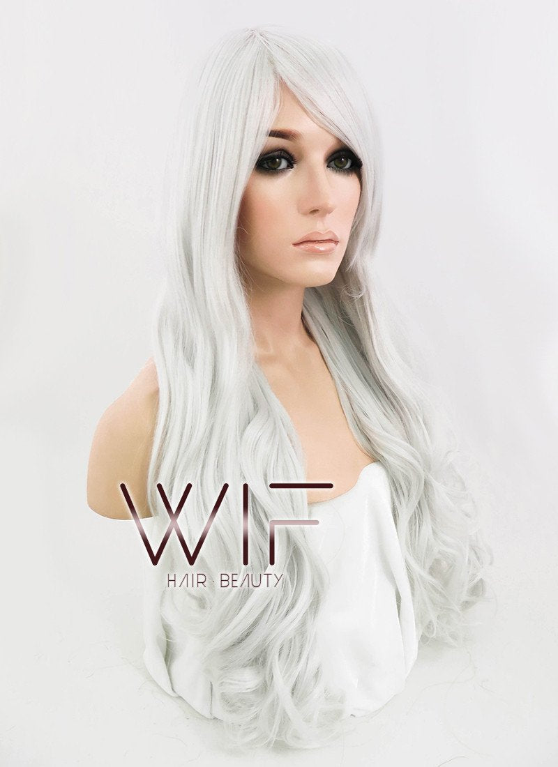 Heat Resistant Long Curly Silver White Fashion Hair Wig