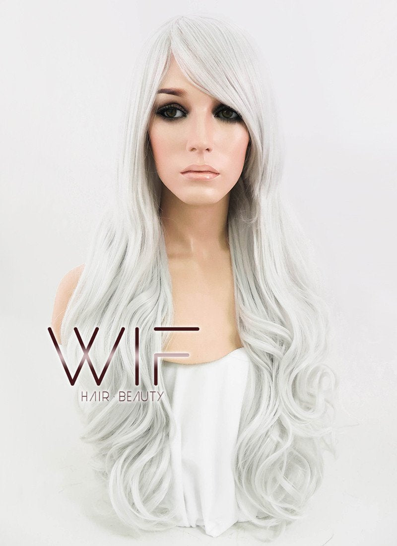 Heat Resistant Long Curly Silver White Fashion Hair Wig