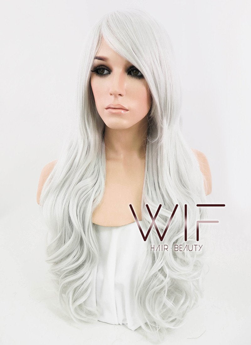 Heat Resistant Long Curly Silver White Fashion Hair Wig