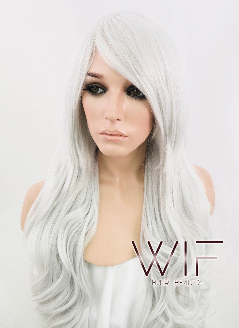 Heat Resistant Long Curly Silver White Fashion Hair Wig