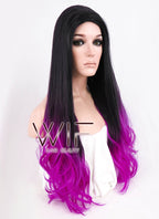 26" Long Curly Wavy Black Mixed Purple Fashion Synthetic Hair Wig WIG147