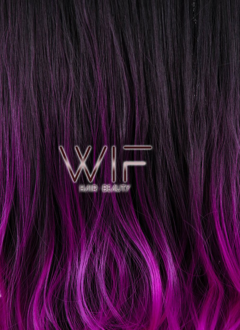 26" Long Curly Wavy Black Mixed Purple Fashion Synthetic Hair Wig WIG147