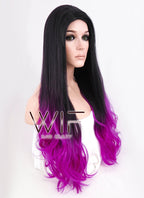 26" Long Curly Wavy Black Mixed Purple Fashion Synthetic Hair Wig WIG147