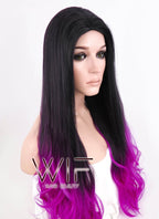 26" Long Curly Wavy Black Mixed Purple Fashion Synthetic Hair Wig WIG147