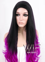 26" Long Curly Wavy Black Mixed Purple Fashion Synthetic Hair Wig WIG147