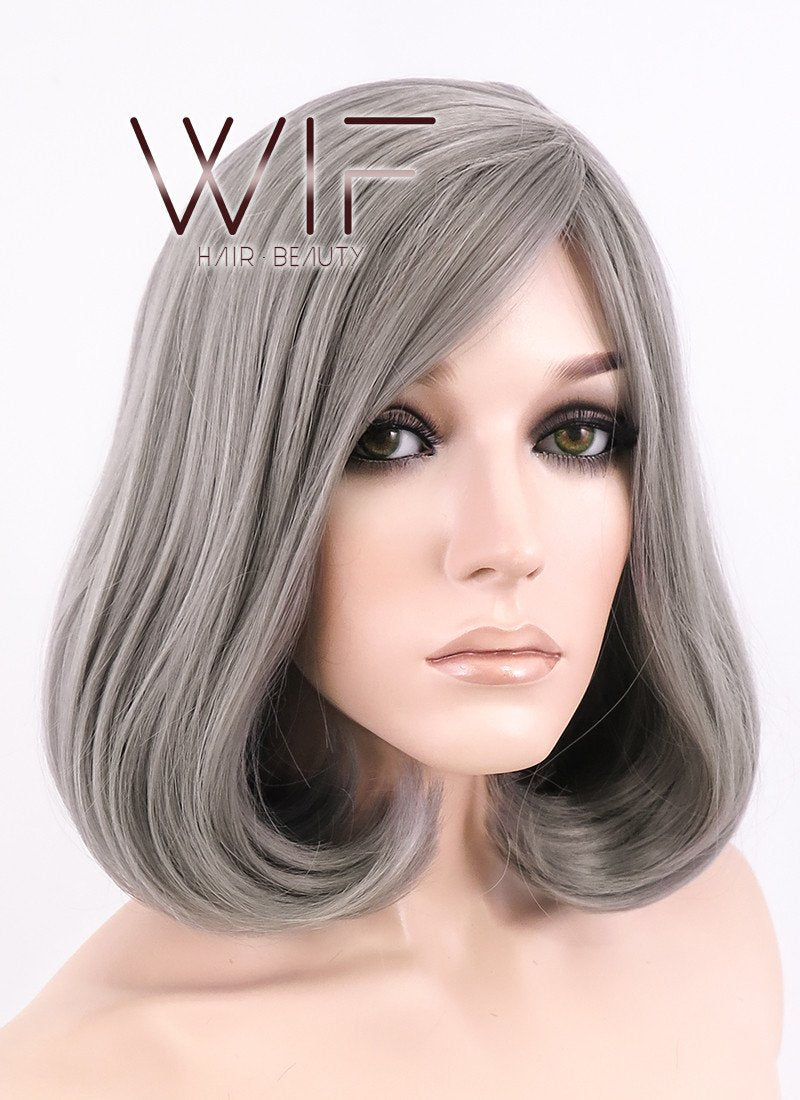 14" Medium Wavy Grey Fashion Synthetic Hair Wig WIG149