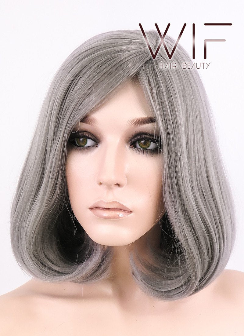 14" Medium Wavy Grey Fashion Synthetic Hair Wig WIG149