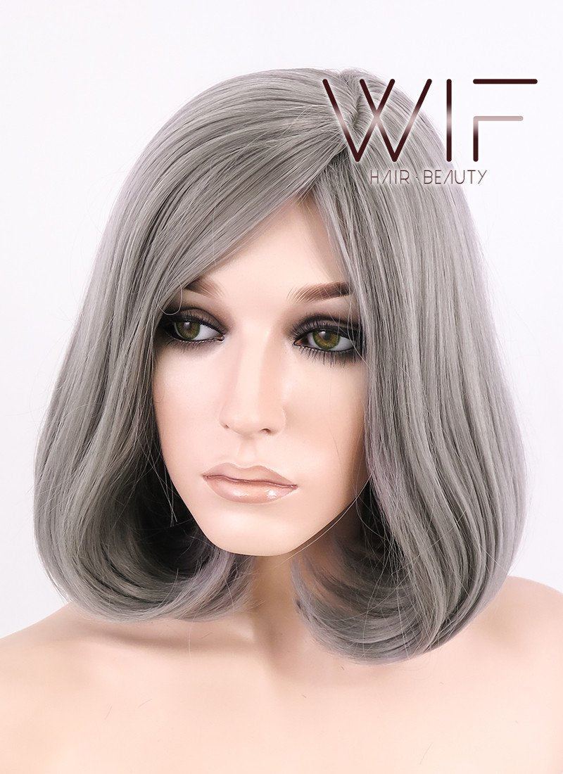 14" Medium Wavy Grey Fashion Synthetic Hair Wig WIG149