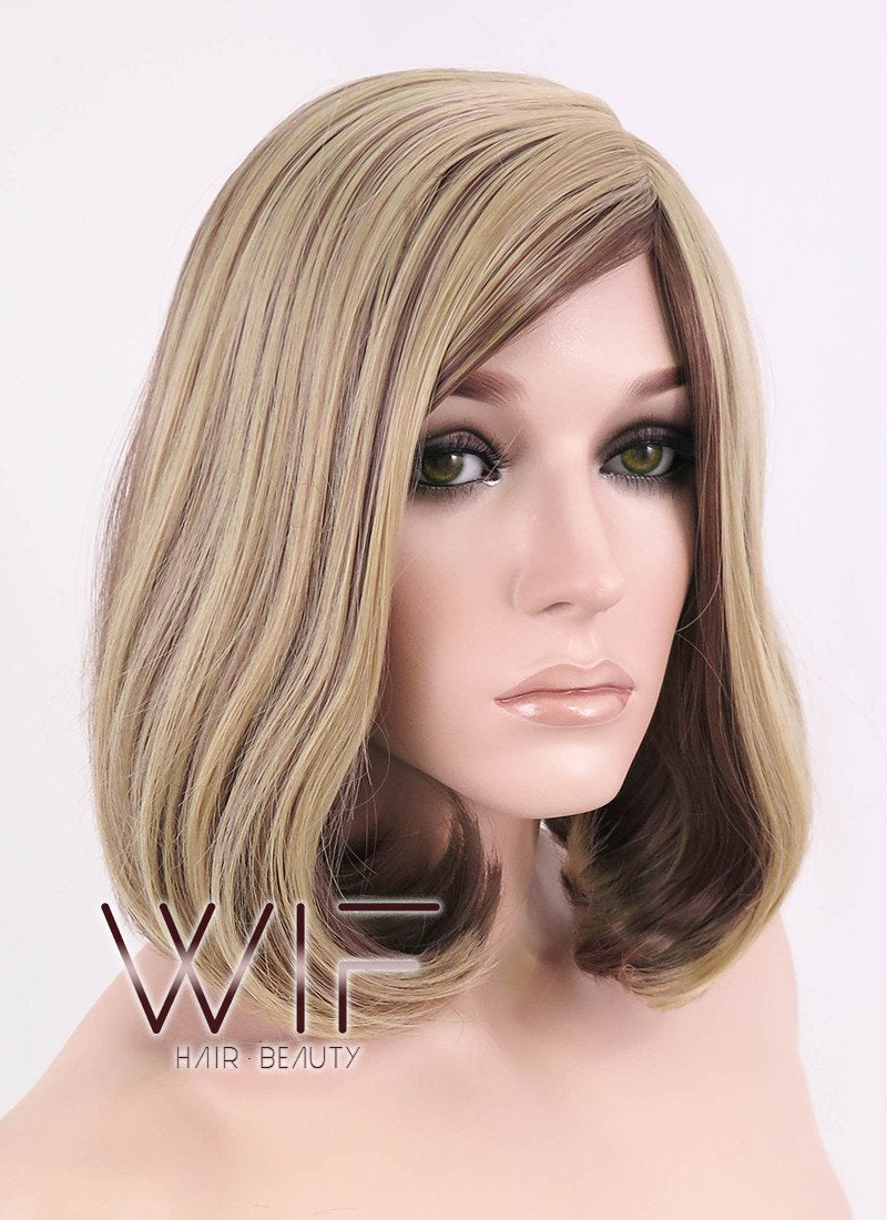 14" Medium Wavy Brown Mixed Blonde Fashion Synthetic Hair Wig WIG152