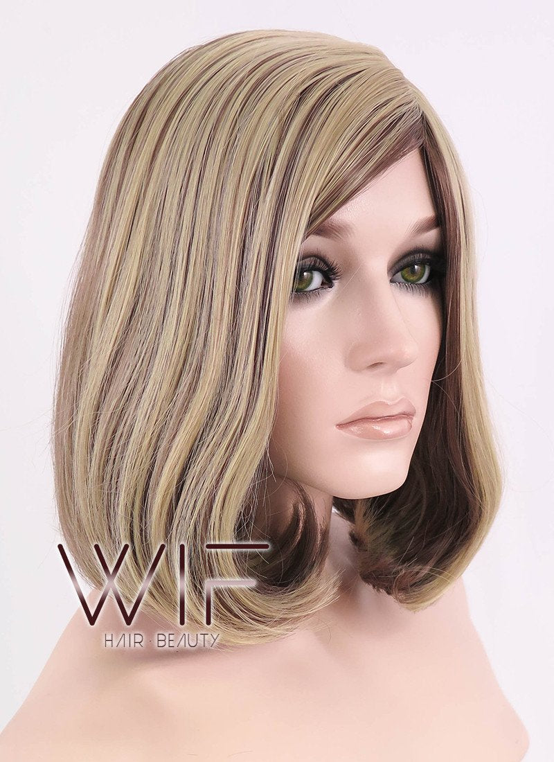 14" Medium Wavy Brown Mixed Blonde Fashion Synthetic Hair Wig WIG152