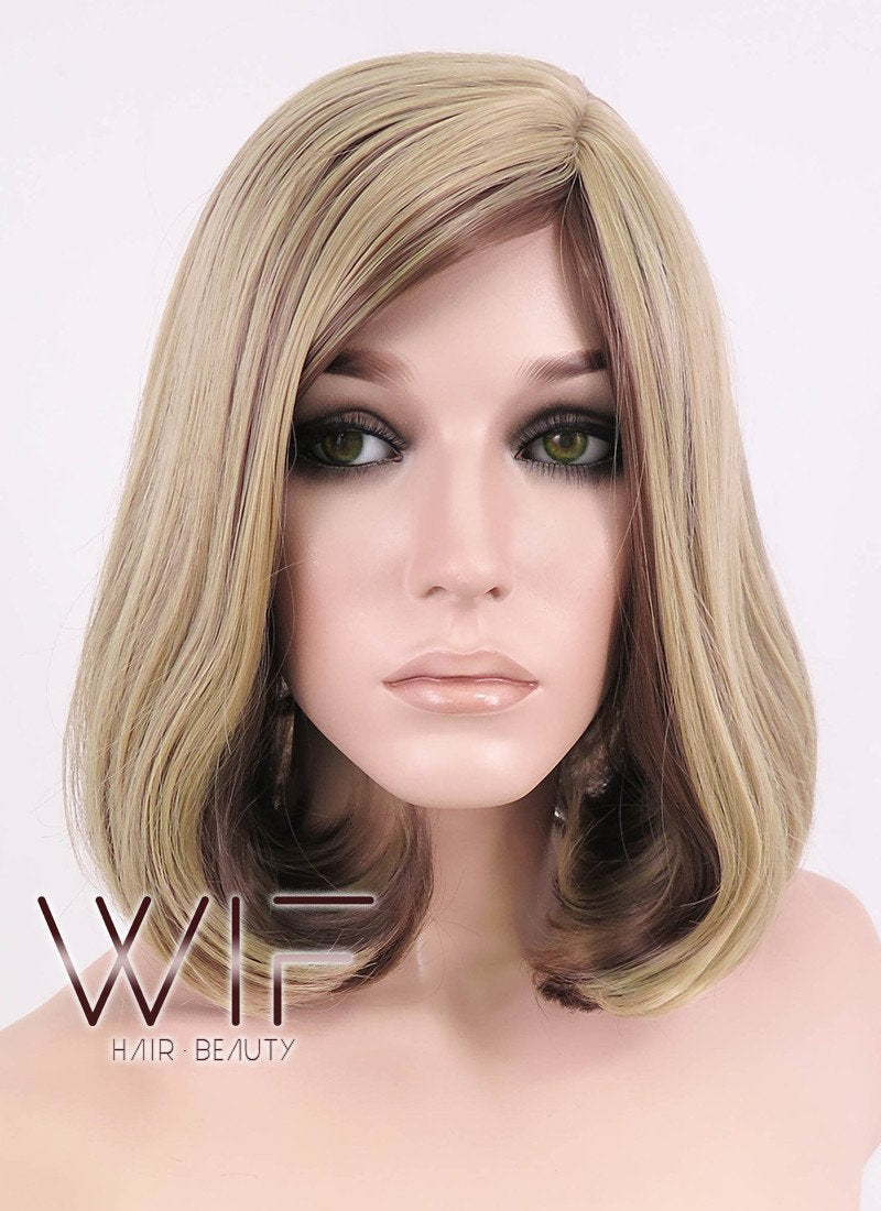 14" Medium Wavy Brown Mixed Blonde Fashion Synthetic Hair Wig WIG152