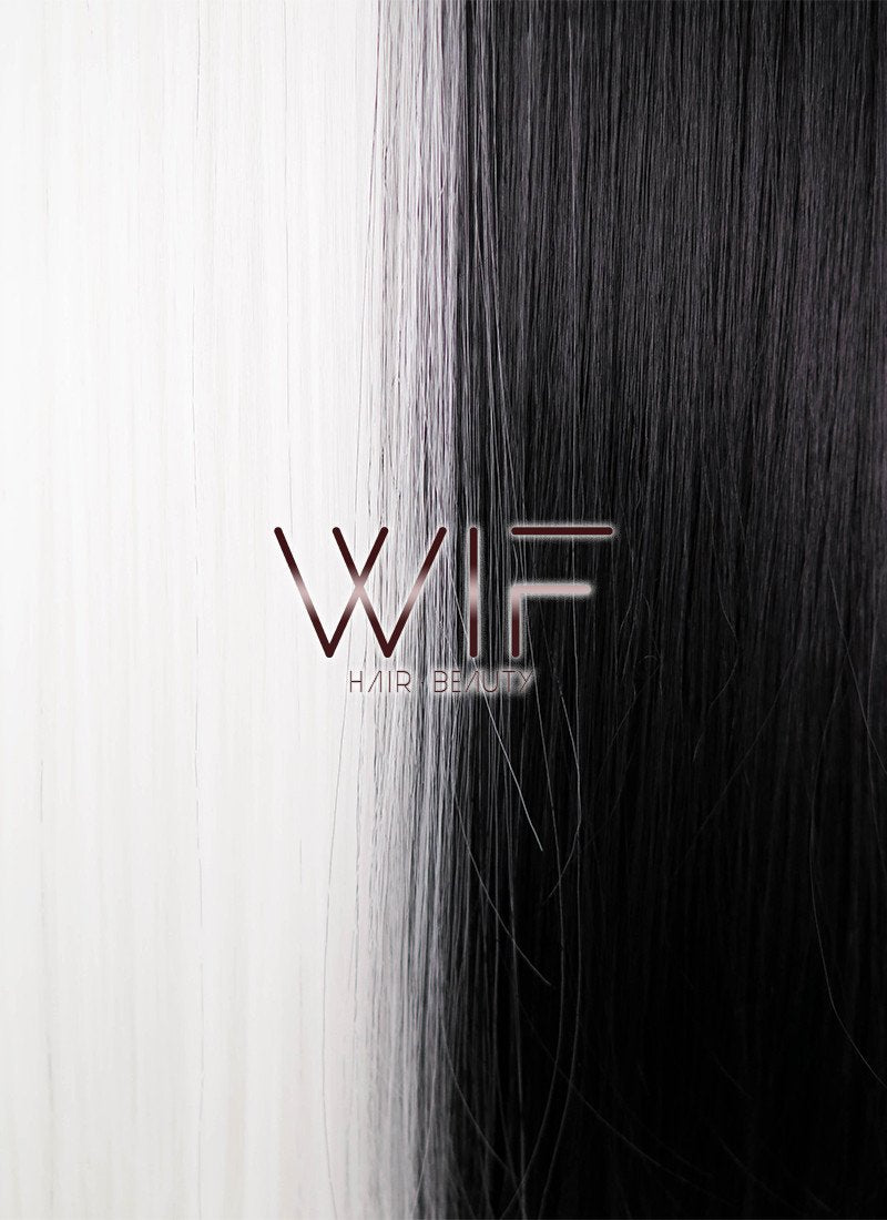 24" Long Straight Black Mixed White Fashion Synthetic Hair Wig WIG159