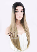 27" Long Curly Medium Ash Blonde With Dark Roots Fashion Synthetic Hair Wig WIG164