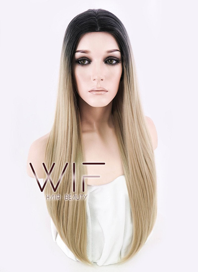 27" Long Curly Medium Ash Blonde With Dark Roots Fashion Synthetic Hair Wig WIG164