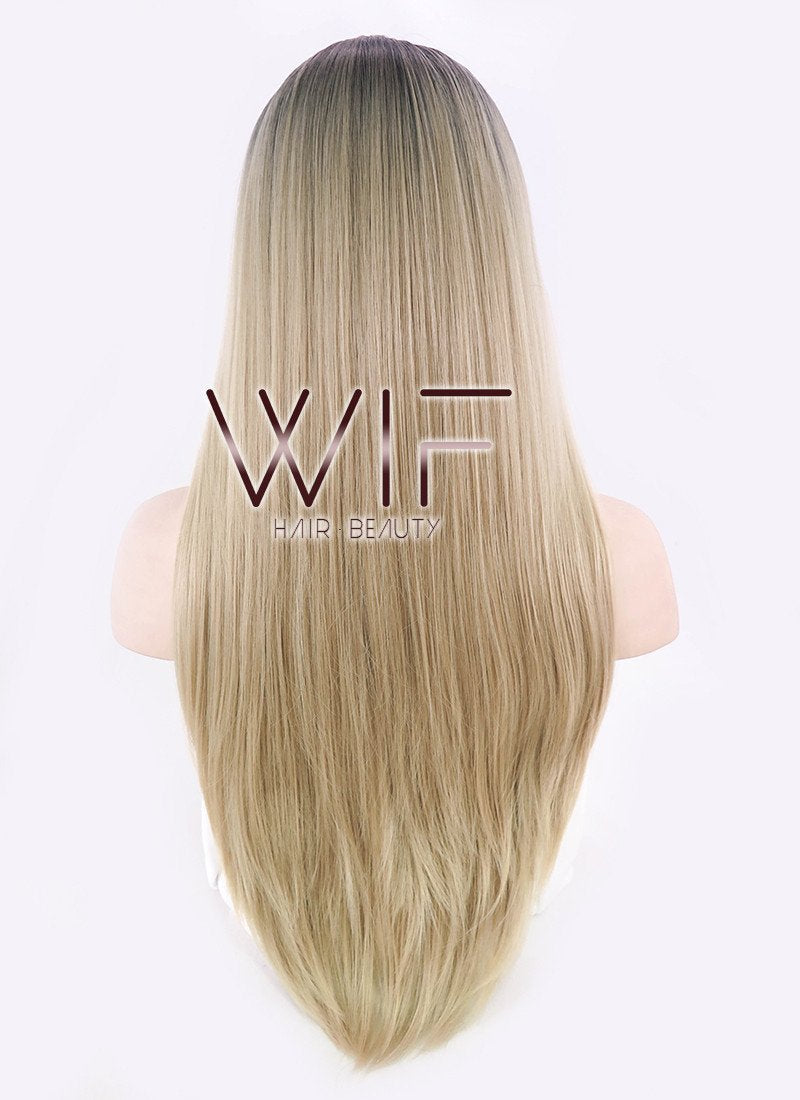 27" Long Curly Medium Ash Blonde With Dark Roots Fashion Synthetic Hair Wig WIG164