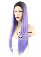 24" Long Straight Purple with Black Roots Fashion Synthetic Hair Wig WIG187
