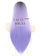 24" Long Straight Purple with Black Roots Fashion Synthetic Hair Wig WIG187