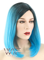 12" Short Straight Blue with Dark Roots Fashion Synthetic Hair Wig WIG189
