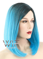 12" Short Straight Blue with Dark Roots Fashion Synthetic Hair Wig WIG189