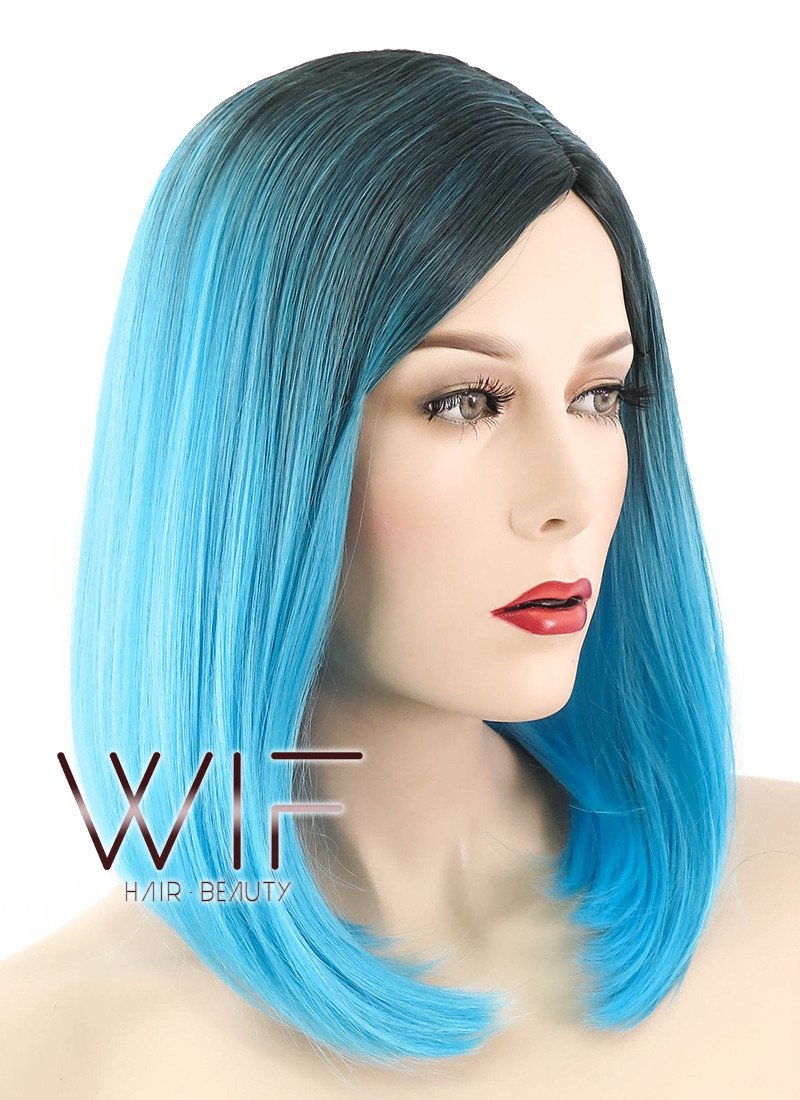 12" Short Straight Blue with Dark Roots Fashion Synthetic Hair Wig WIG189