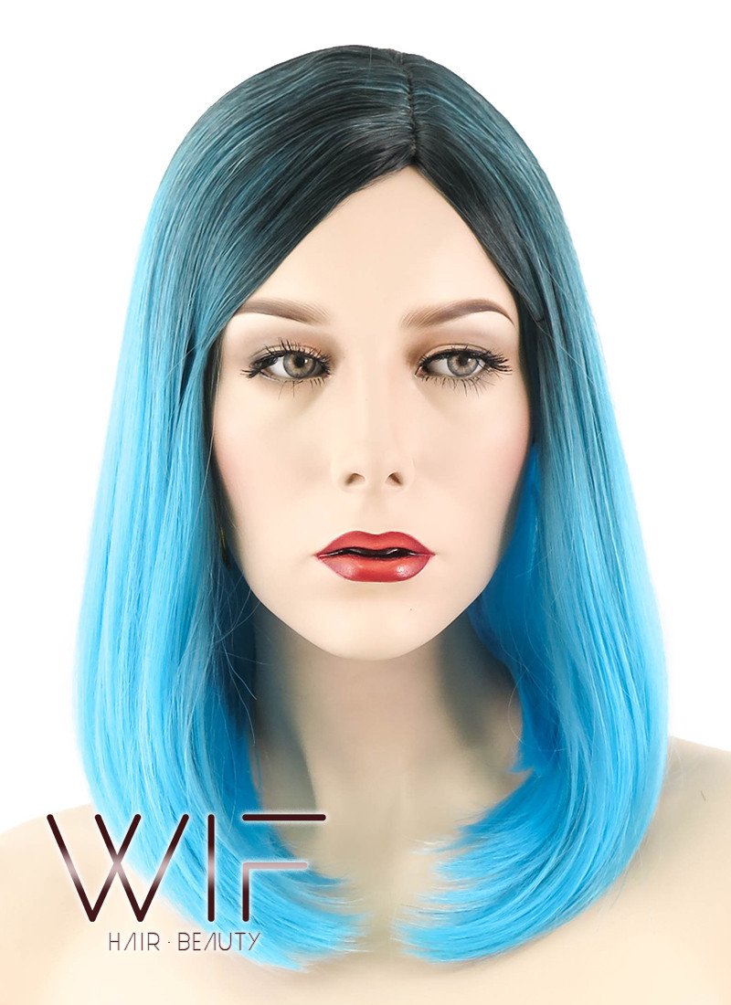 12" Short Straight Blue with Dark Roots Fashion Synthetic Hair Wig WIG189