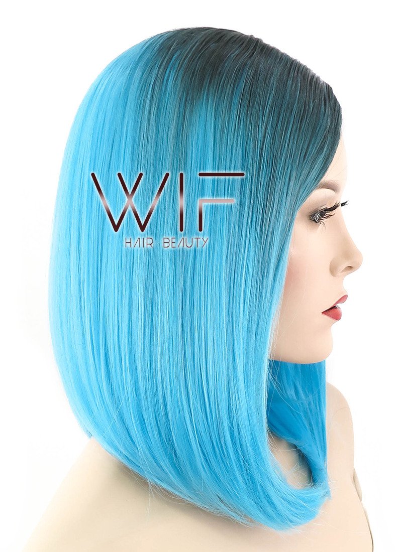 12" Short Straight Blue with Dark Roots Fashion Synthetic Hair Wig WIG189