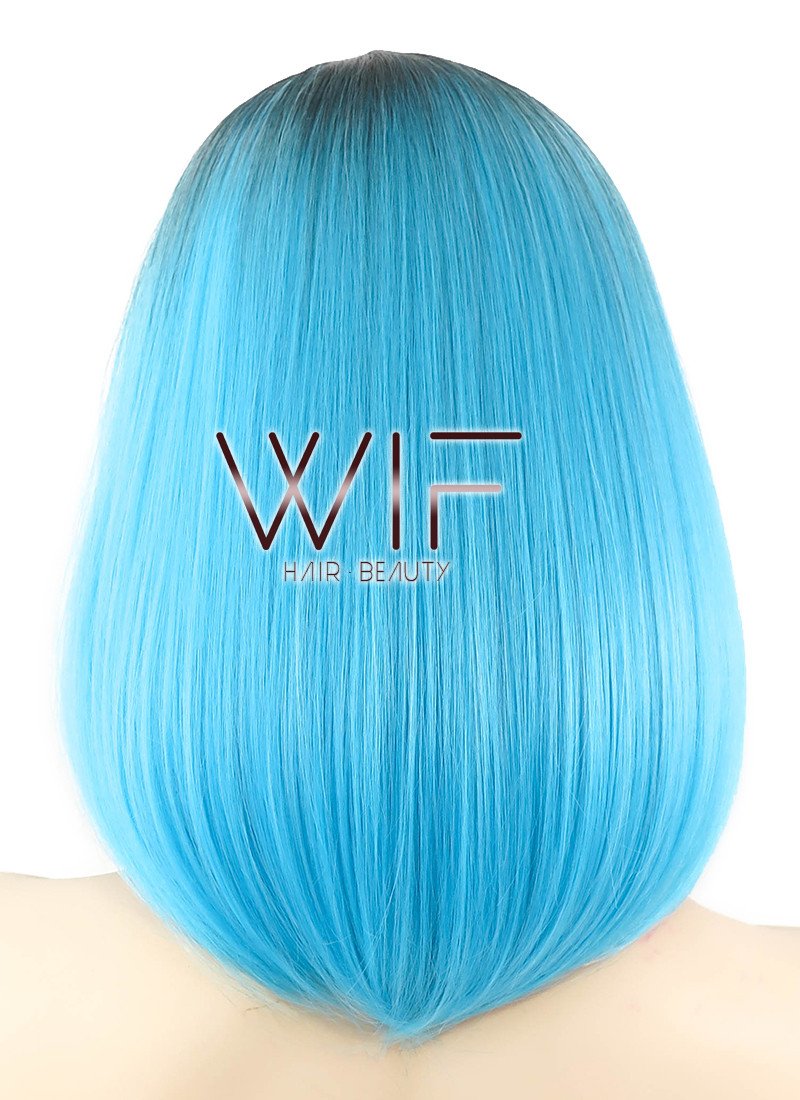 12" Short Straight Blue with Dark Roots Fashion Synthetic Hair Wig WIG189
