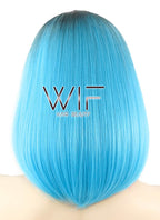 12" Short Straight Blue with Dark Roots Fashion Synthetic Hair Wig WIG189