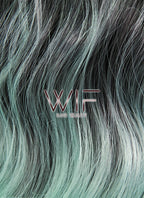 24" Long Curly Black Mixed Light Green Ombre Fashion Synthetic Hair Wig WIG190