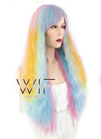 28" Wavy Blue Pink Yellow Blonde Mixed Synthetic Wig WIG347