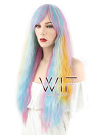 28" Wavy Blue Pink Yellow Blonde Mixed Synthetic Wig WIG347