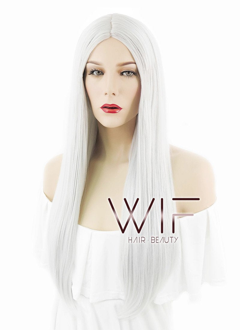 24" Straight Silver Grey Synthetic Wig WIG097