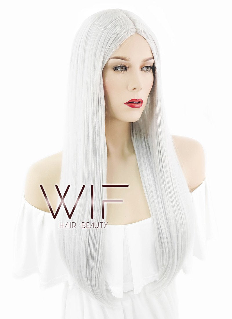24" Straight Silver Grey Synthetic Wig WIG097