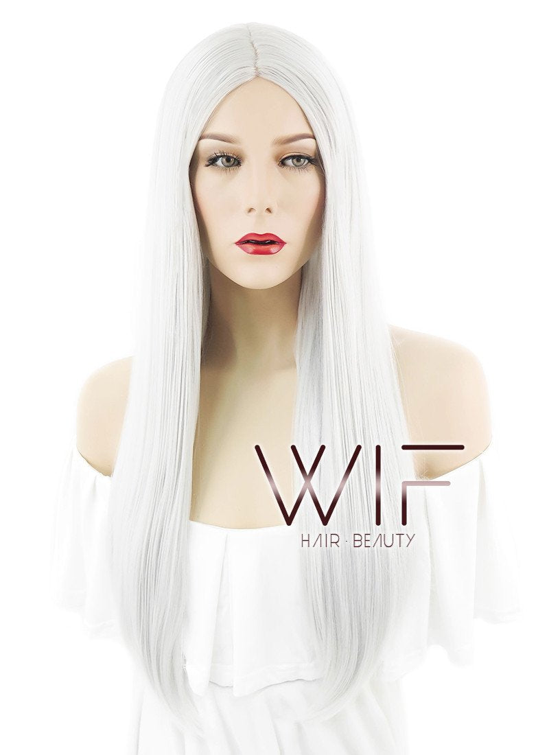24" Straight Silver Grey Synthetic Wig WIG097