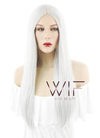 24" Straight Silver Grey Synthetic Wig WIG097