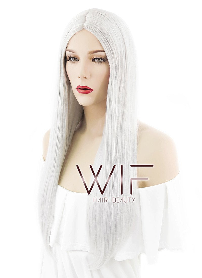 24" Straight Silver Grey Synthetic Wig WIG097